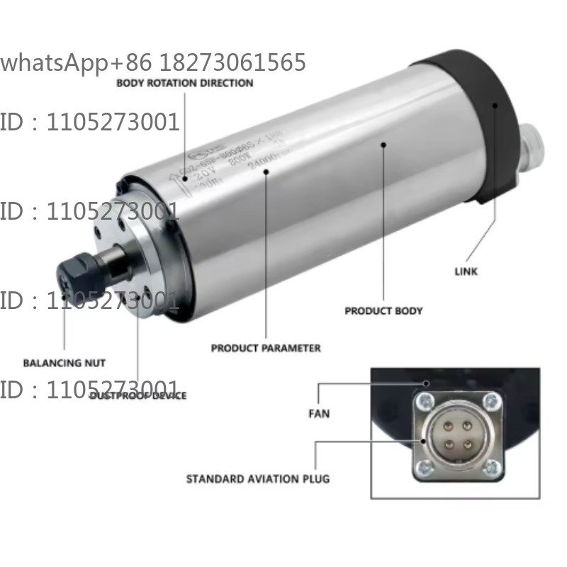 Cnc Spindle Motor - 24000RPMの円筒型水冷スピンドルモーター、800W、ER11、CNCフライス盤用高速駆動部品